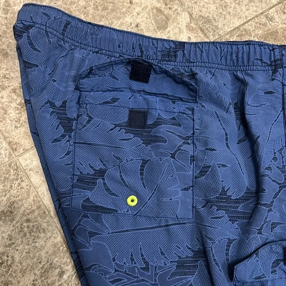 Tommy Bahama Dark Blue Leaf Pattern Swim Trunks - Picture 9 of 14